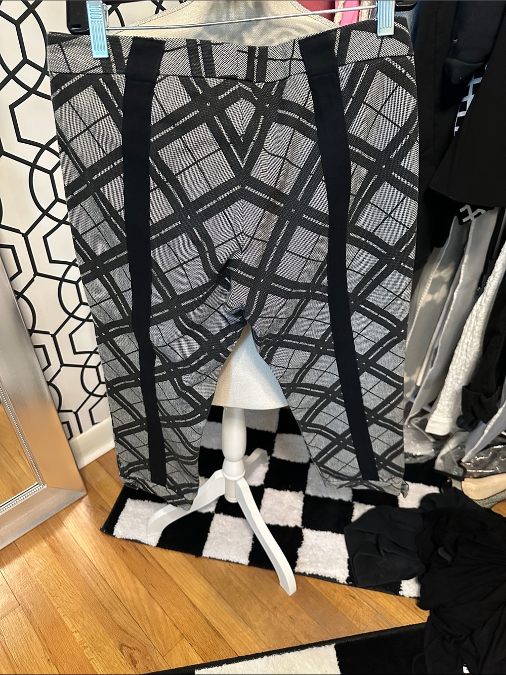 LAMB Geometric Plaid Cropped Trousers in Black & Gray - Picture 2 of 5